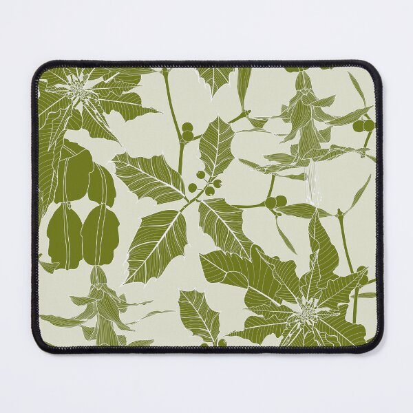 Item preview, Christmas pattern in green colors with holly leaves, Christmas Cactus, American Mistletoe, Mistletoe hanging and poinsettia. designed and sold by MatyKotiv.