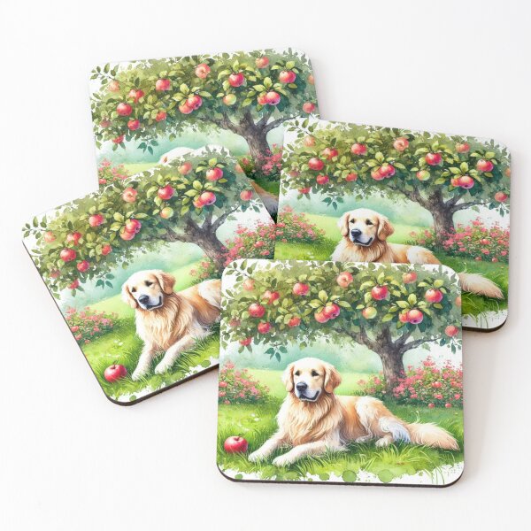 Item preview, Golden Retriever dog under apple tree designed and sold by Zelda50.