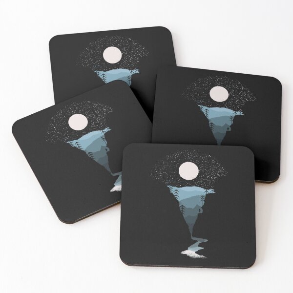 Item preview, Person watching moonlit Landscape with river, forests and layered mountains designed and sold by therocketman.