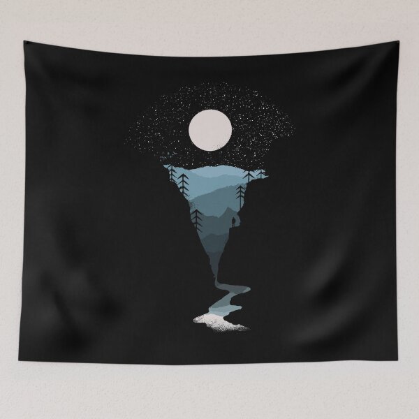 Item preview, Person watching moonlit Landscape with river, forests and layered mountains designed and sold by therocketman.