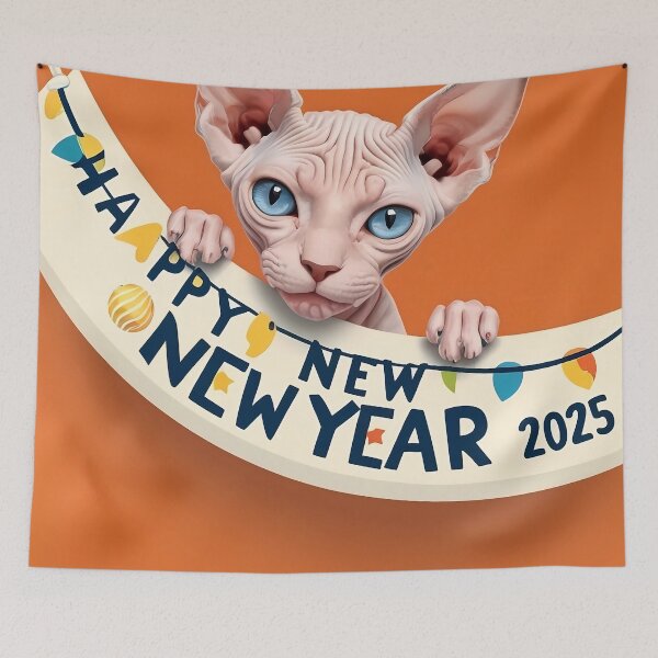 Item preview, Happy New Year 2025 Sphynx Cat Art designed and sold by purrfect pattern.