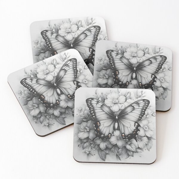 Item preview, Black and white monarch butterfly pencil drawing designed and sold by Pencil-Art.