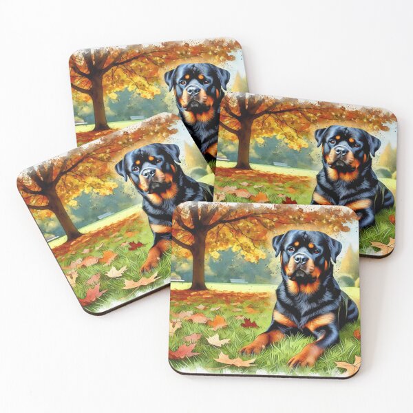 Item preview, Rotweiller dog with autumn leaves designed and sold by Zelda50.