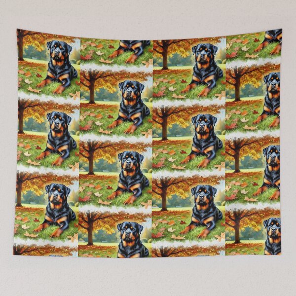 Item preview, Rotweiller dog with autumn leaves designed and sold by Zelda50.