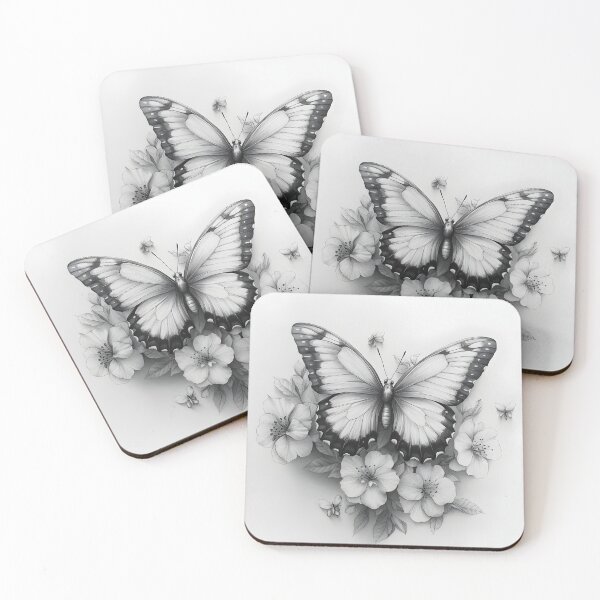 Item preview, Black and white monarch butterfly pencil drawing designed and sold by Pencil-Art.
