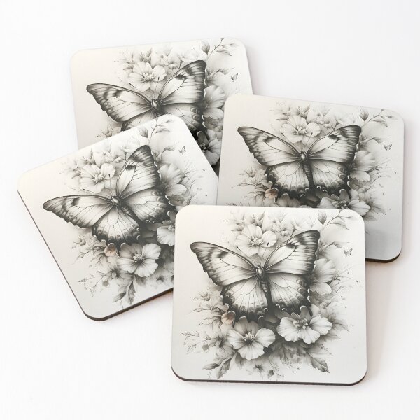 Item preview, Black and white monarch butterfly pencil drawing designed and sold by Pencil-Art.