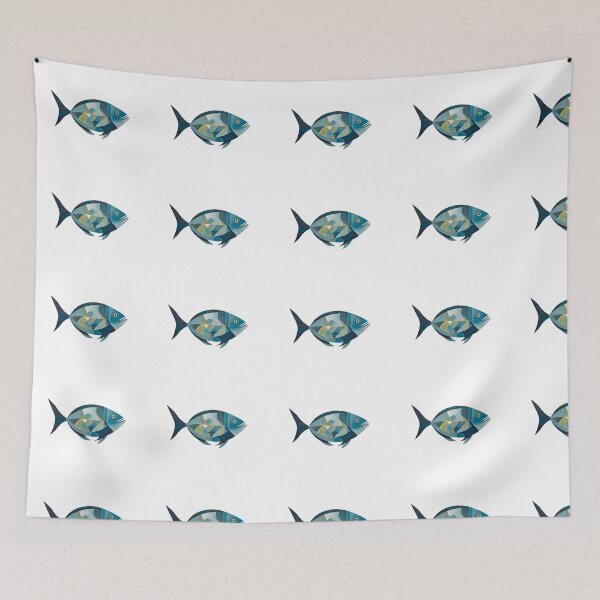 Item preview, Abstract Midcentury Modern Fish Blue Gray Grey Green designed and sold by gillys.