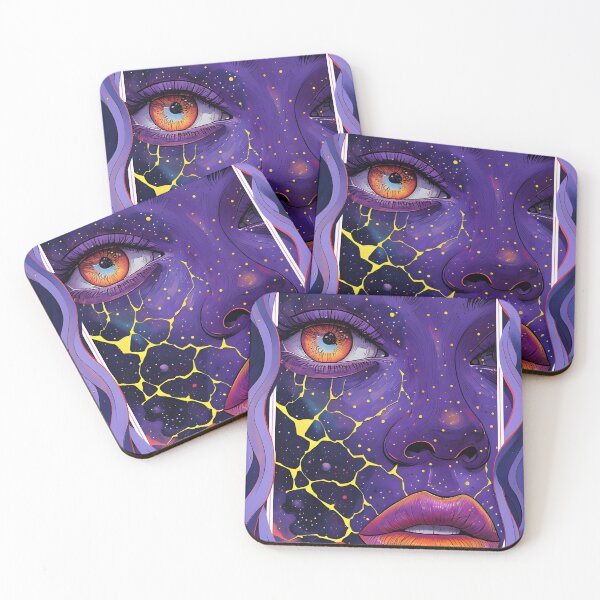 Item preview, A cosmic-inspired face with vibrant colors, glowing cracks, starry patterns, and intense captivating eyes. designed and sold by PholPol1959.