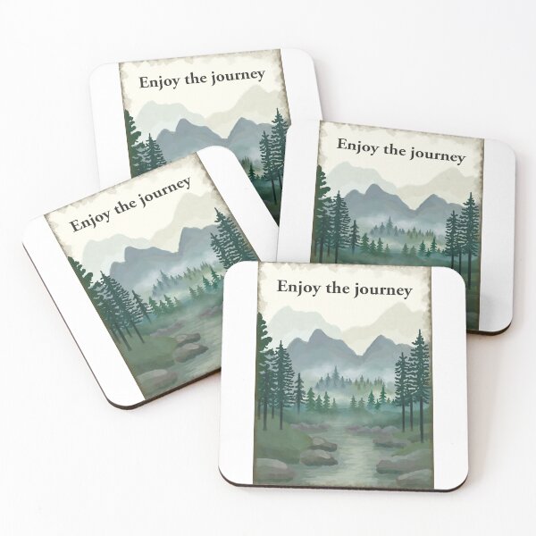 Item preview, Enjoy the Journey misty forest, hills, mountain, river painting designed and sold by Scat the cat.