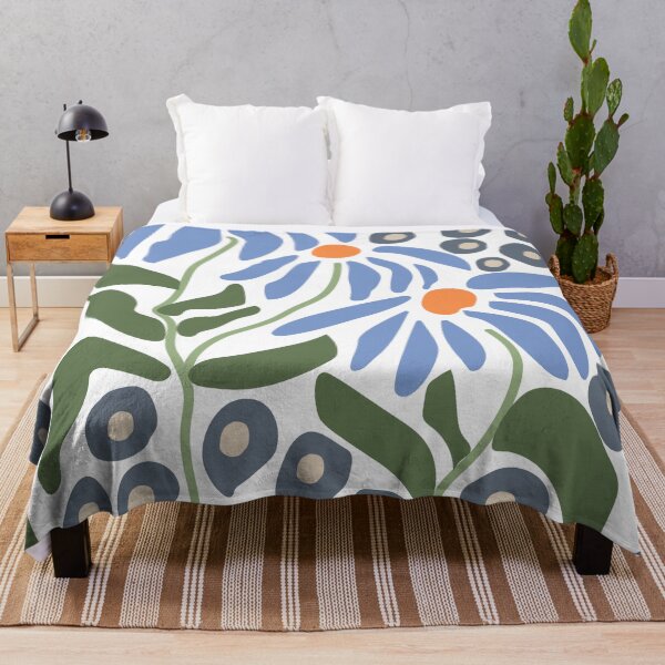 Artikelvorschau, Boho Abstrakte Blumenkunst mit blauen Gänseblümchen | Vintage-inspirierter Terrakotta- und blauer Retro-Blumendruck im Bohemian-Stil | Minimalistisches Boho-Blumenmuster entworfen und verkauft von ArtfullyJua.