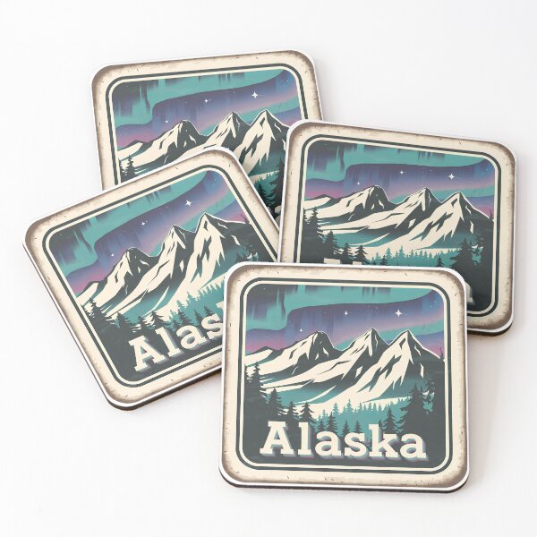 Item preview, Vintage Alaska Mountain Poster with Northern Lights | Scenic Retro Travel Art designed and sold by Pattern-Parade.