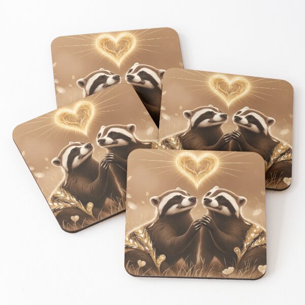 Item preview, Golden Heart Badger Pair - Romantic Animal Art by LaLi Designs designed and sold by LaLi-Designs.
