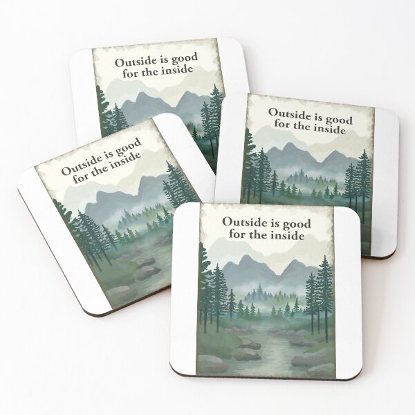 Item preview, Outside is good for the inside. misty forest, hills, mountain, river painting designed and sold by Scat the cat.
