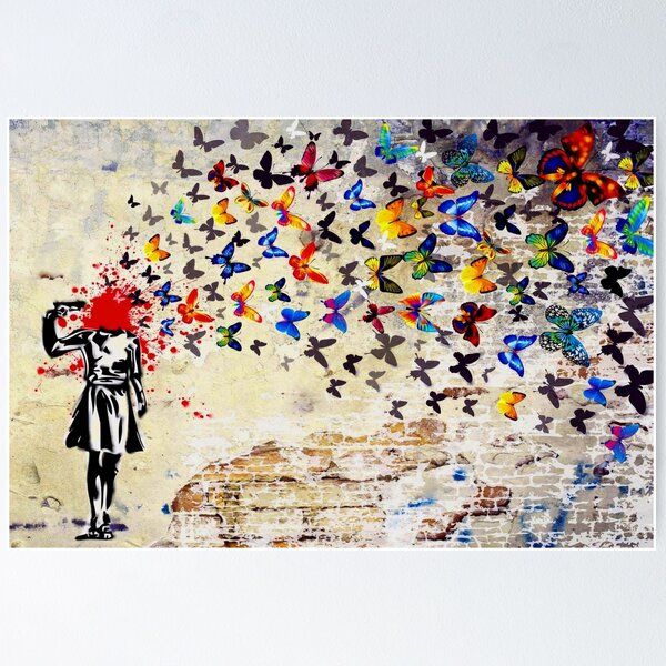 Item preview, Banksy Headshot Butterlies Graffiti Street Mural designed and sold by SummerlandsArt.