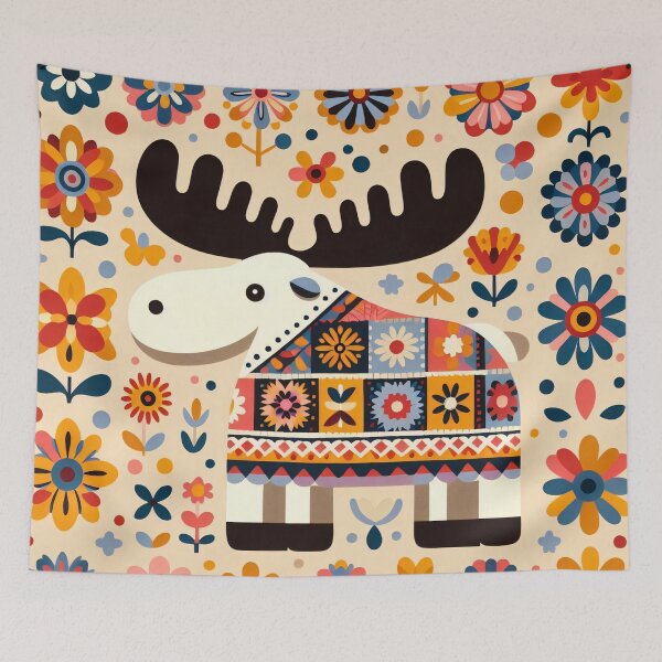Item preview, Scandinavian Folk Art cute tiny Moose by heidiannemorris designed and sold by FOLK ART FUSION by heidiannemorris.