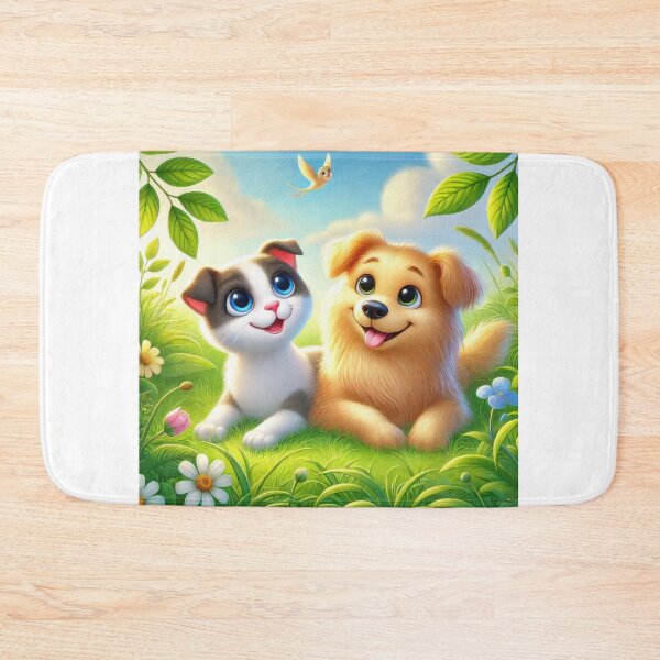 Item preview, A cartoon cat and dog lying in a grassy field designed and sold by MagicMaker1984.