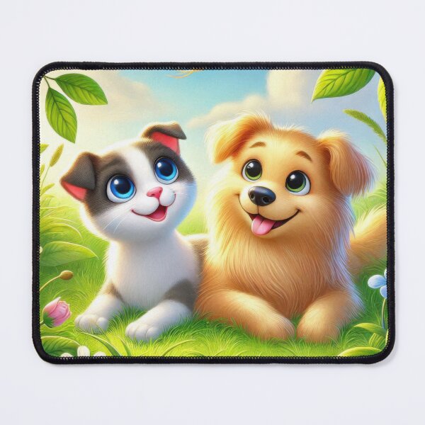 Item preview, A cartoon cat and dog lying in a grassy field designed and sold by MagicMaker1984.