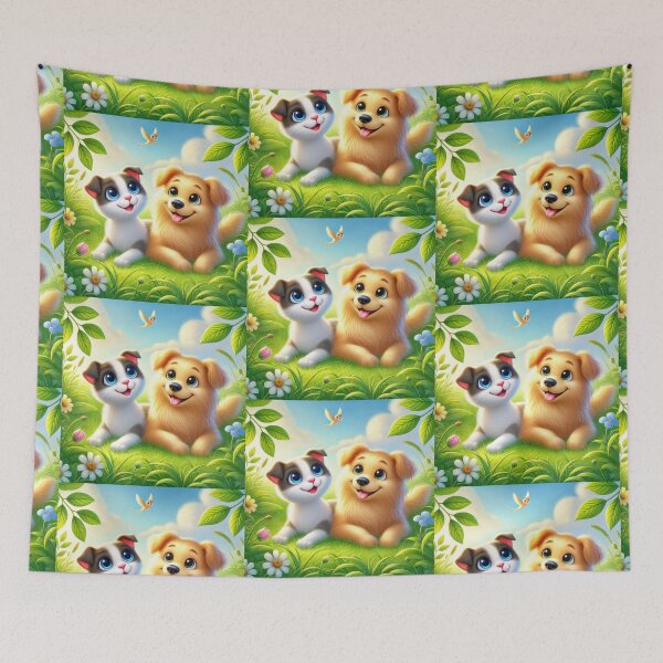 Item preview, A cartoon cat and dog lying in a grassy field designed and sold by MagicMaker1984.