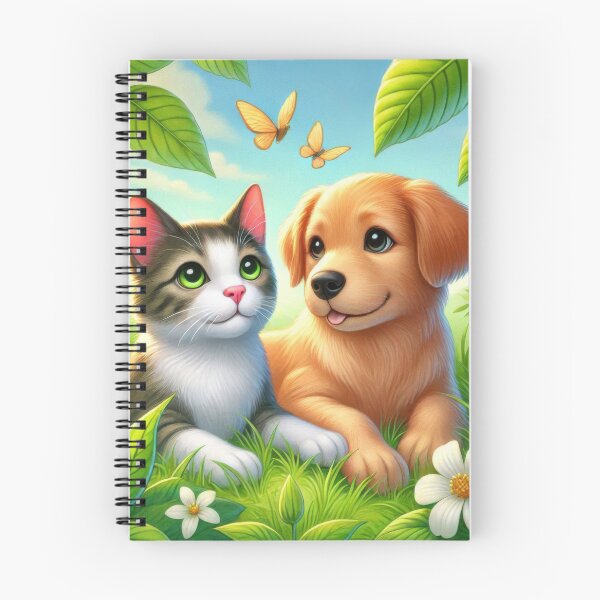 Item preview, Gato y perro de dibujos animados acostados juntos en un campo de hierba designed and sold by MagicMaker1984.