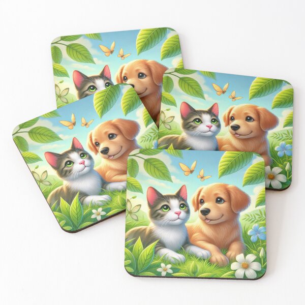 Item preview, Cartoon cat and dog lying in a grassy field together  designed and sold by MagicMaker1984.
