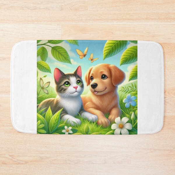 Item preview, Cartoon cat and dog lying in a grassy field together  designed and sold by MagicMaker1984.
