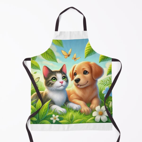 Item preview, Cartoon cat and dog lying in a grassy field together designed and sold by MagicMaker1984.