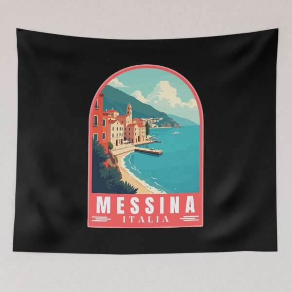 Item preview, Messina in Sicily Italy Retro Art Travel Landscape Emblem designed and sold by MaateoDesign.