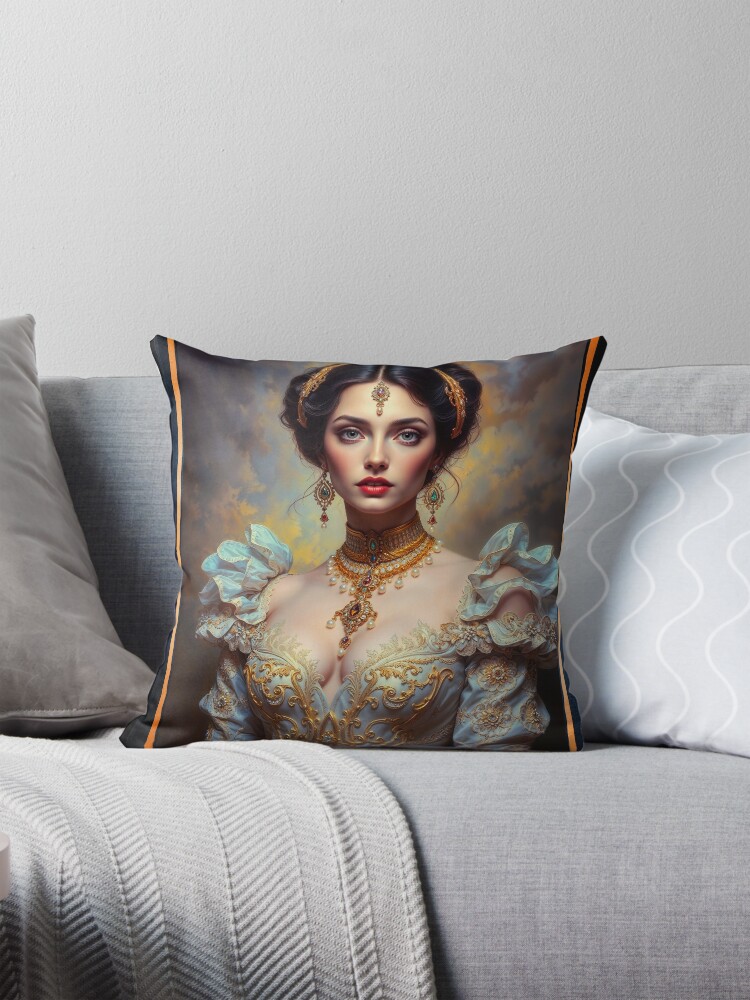 Exquisite Classical Elegance Of A Woman In Golden Attire AI Concept Art by Xzendor7 4 Exquisite Classical Elegance Of A Woman In Golden Attire Stunning AI Concept Art by Xzendor7 Decorative Art Print Throw Pillow