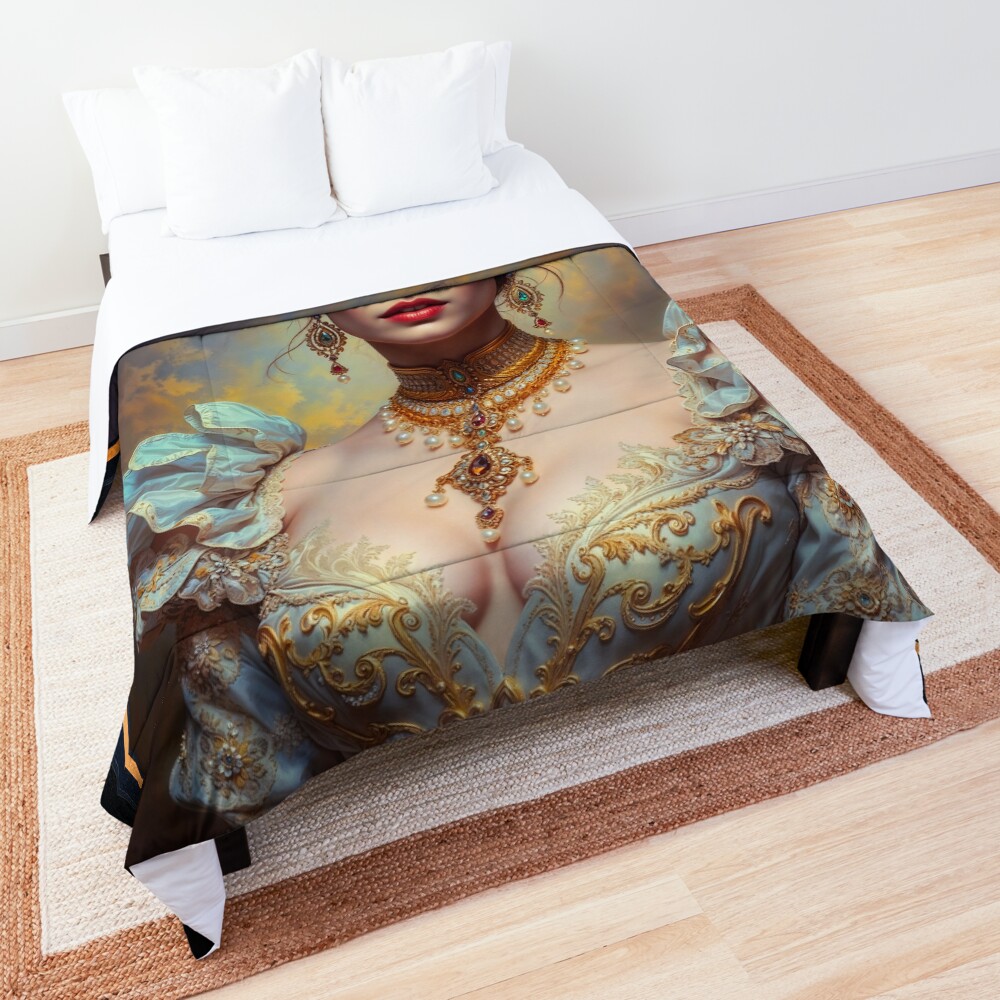 Exquisite Classical Elegance Of A Woman In Golden Attire AI Concept Art by Xzendor7 3 Exquisite Classical Elegance Of A Woman In Golden Attire Stunning AI Concept Art by Xzendor7 Decorative Art Print Comforter