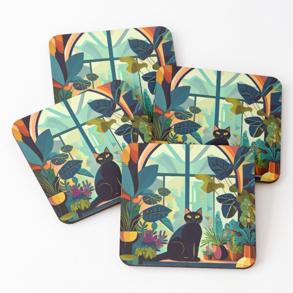 Item preview, Black cat with houseplants  designed and sold by Nicksplants.