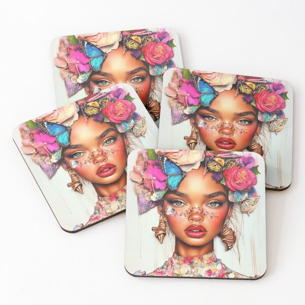 Item preview, Portrait of a woman with flowers and butterflies in vibrant colors. designed and sold by MirraStore.