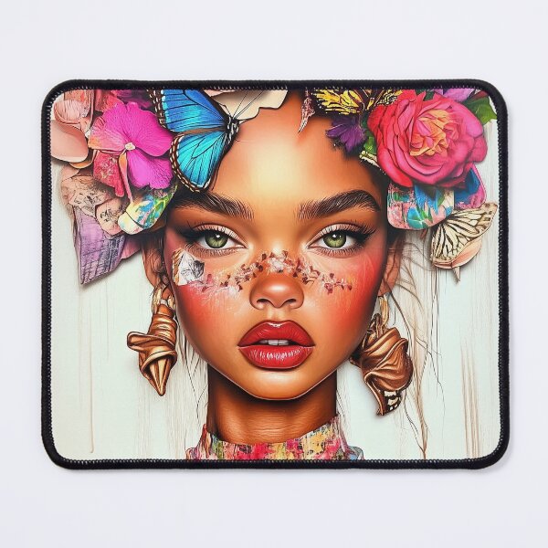 Item preview, Portrait of a woman with flowers and butterflies in vibrant colors. designed and sold by MirraStore.