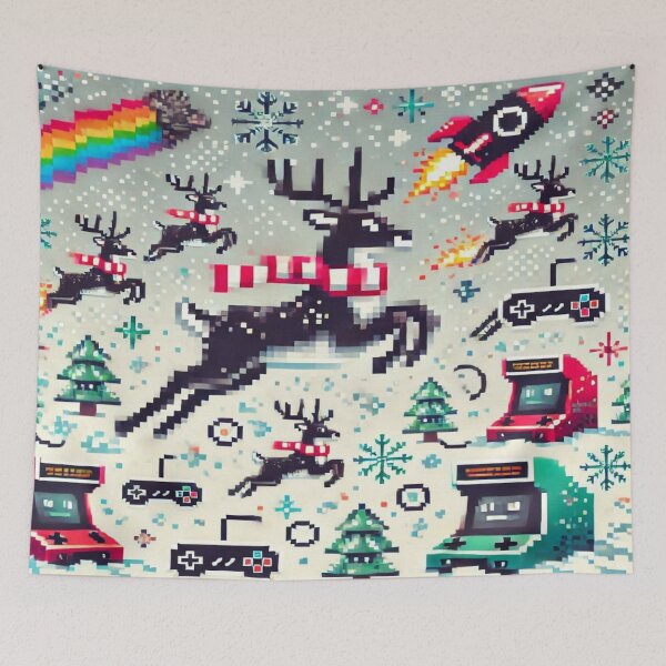 Item preview, Gaming Reindeer in Pixel Snowstorms – Perfect Gift for Holidays designed and sold by Imaginarium of Chaos falcon88 .