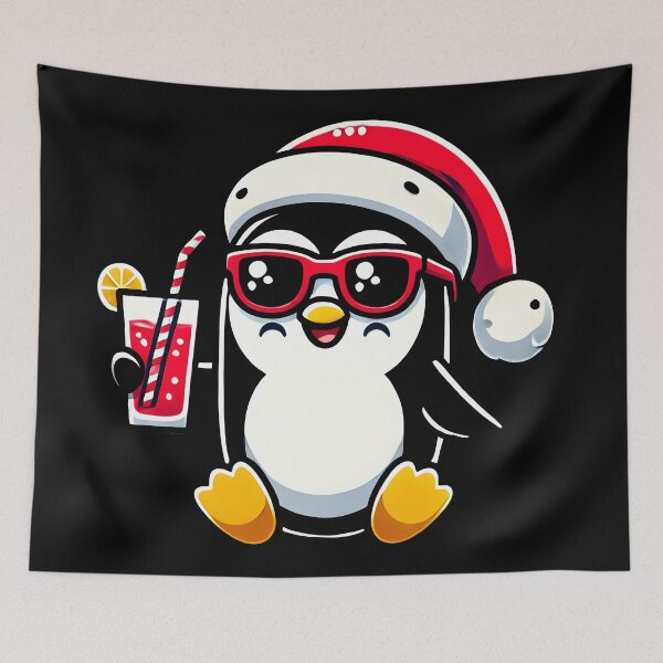 Item preview, Cool Penguin Santa red hat christmas gift  designed and sold by DrawHandArt.