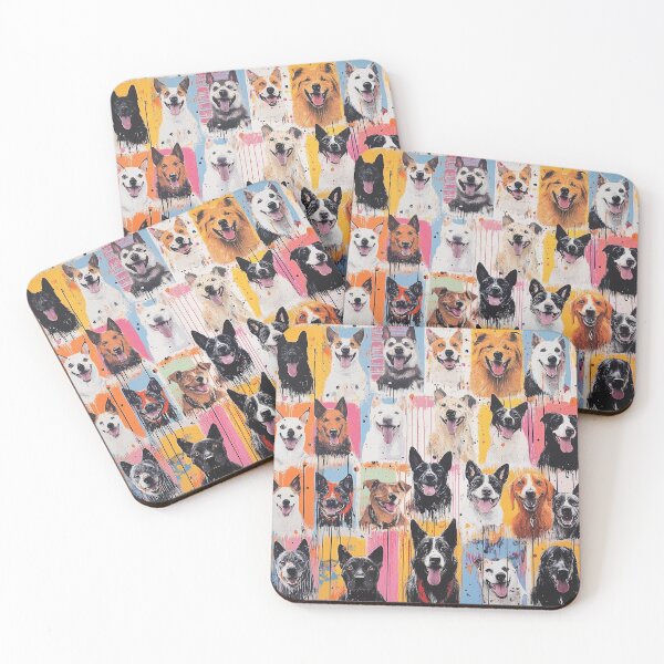 Item preview, Colorful abstract collage of dogs with vibrant painted backgrounds. designed and sold by MirraStore.
