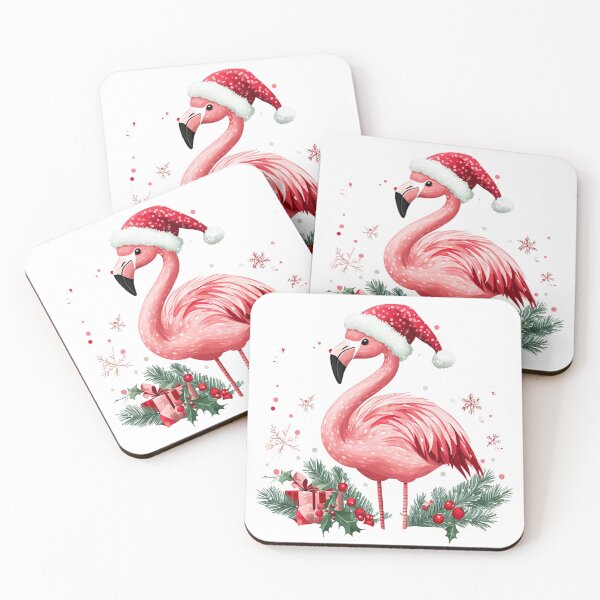 Item preview, Santa Flamingo with Gifts – Tropical Christmas Art designed and sold by ArtfullyJua.