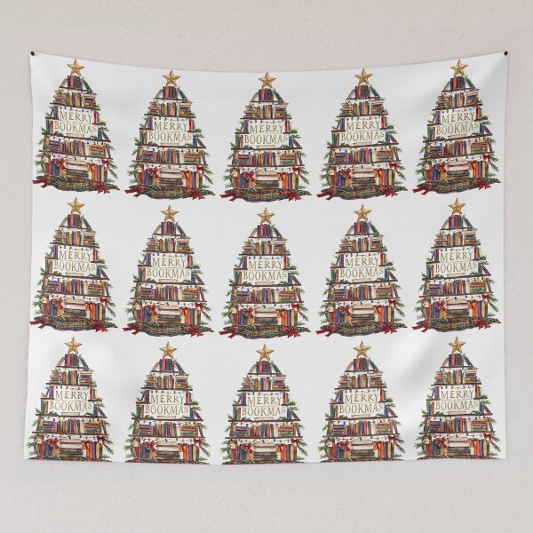 Item preview, Merry Bookmas Vintage Christmas Tree Art Print designed and sold by Monascreativeempire.