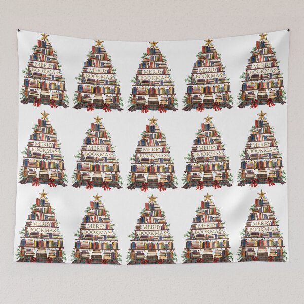 Item preview, Merry Bookmas Vintage Christmas Tree Art Print designed and sold by Monascreativeempire.