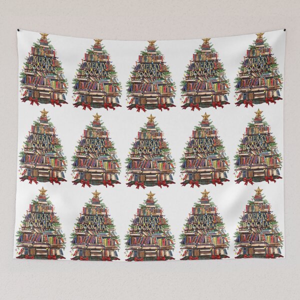 Item preview, Merry Bookmas Vintage Christmas Tree Art Print designed and sold by Monascreativeempire.