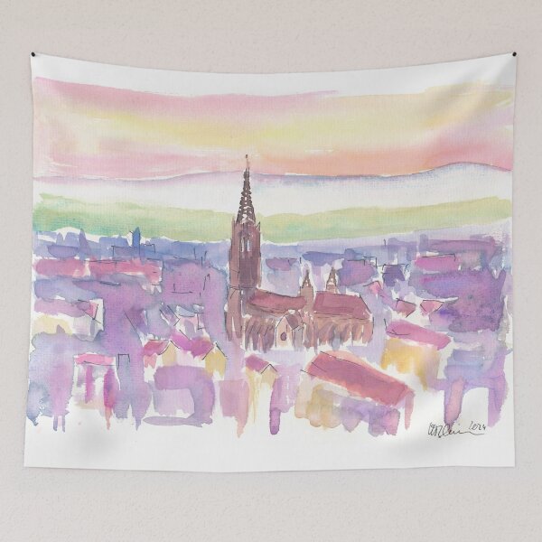 Item preview, Freiburg Muenster at Sunset in Vibrant Cityscape Colors designed and sold by artshop77.
