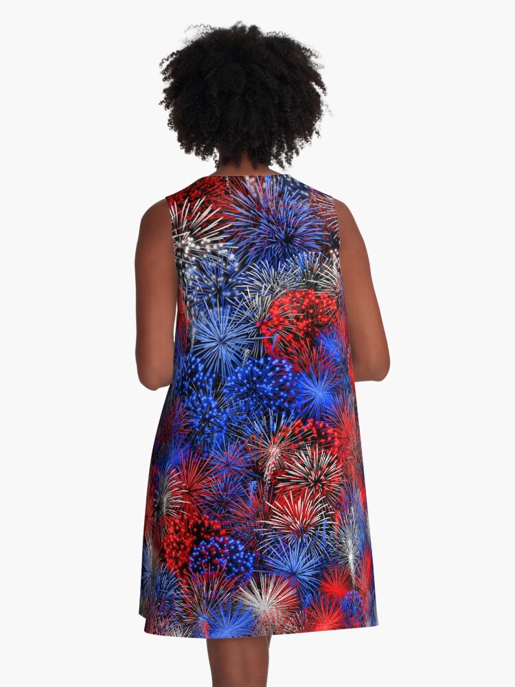 Thumbnail 3 of 4, A-Line Dress, Red blue white firework designed and sold by dima-v.