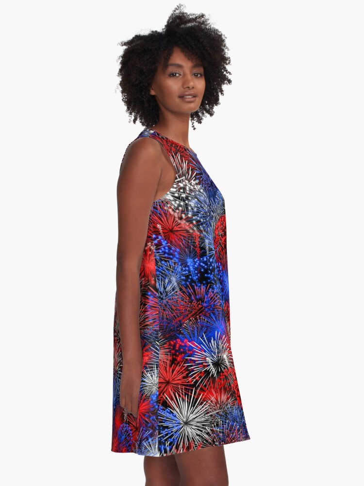 Alternate view of Red blue white firework A-Line Dress