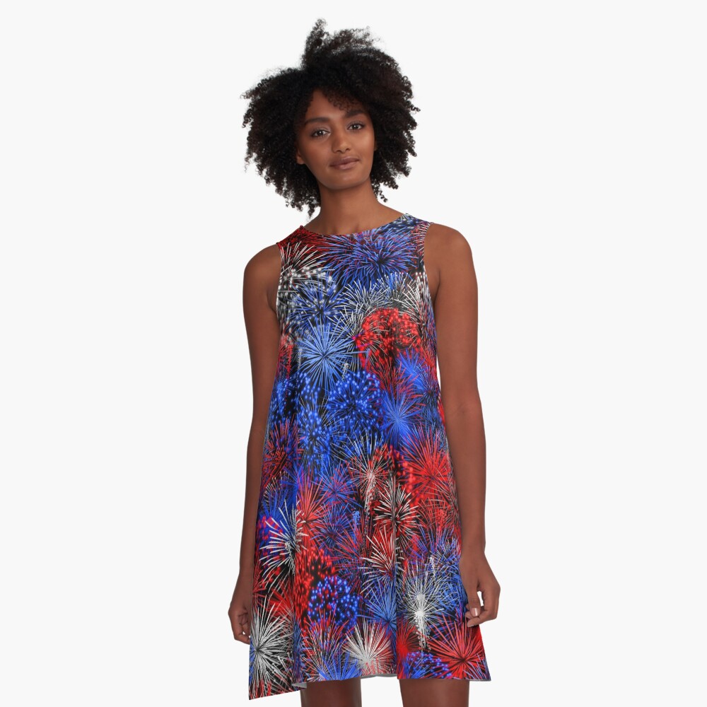 Red blue white firework A-Line Dress