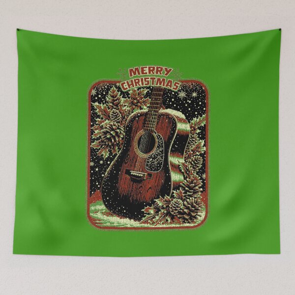 Item preview, Merry Christmas: Rustic Acoustic Guitar with Festive Pinecones and Snow designed and sold by dcashguitar.