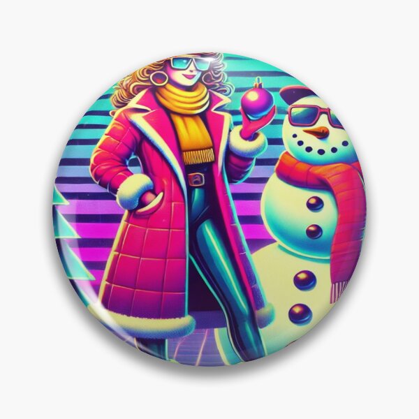 Artikelvorschau, Frau mit Neon-Schneemann im Retro-Urlaubsstil der 80er entworfen und verkauft von Genady.