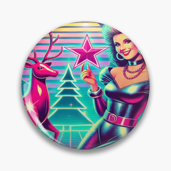 Artikelvorschau, Fröhliche Frau mit Neon-Rentier im Retro-Stil der 80er entworfen und verkauft von Genady.