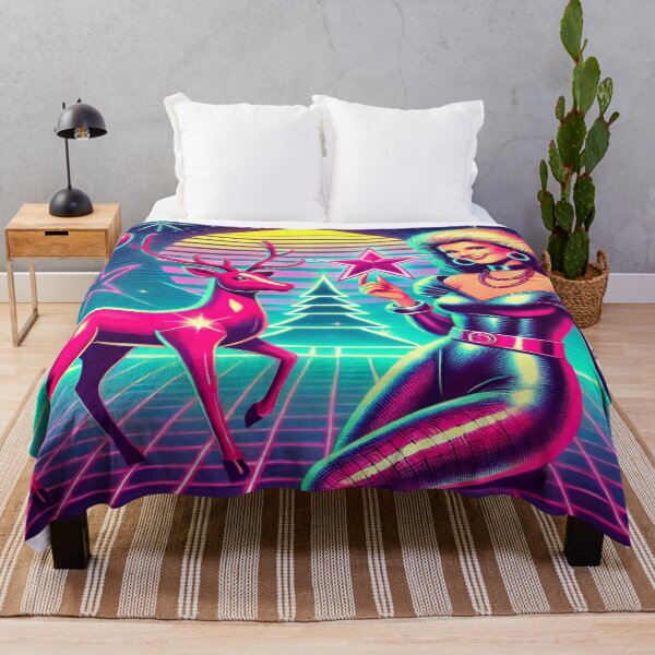 Item preview, Cheerful Woman with Neon Reindeer in Retro 80s Style designed and sold by Genady.