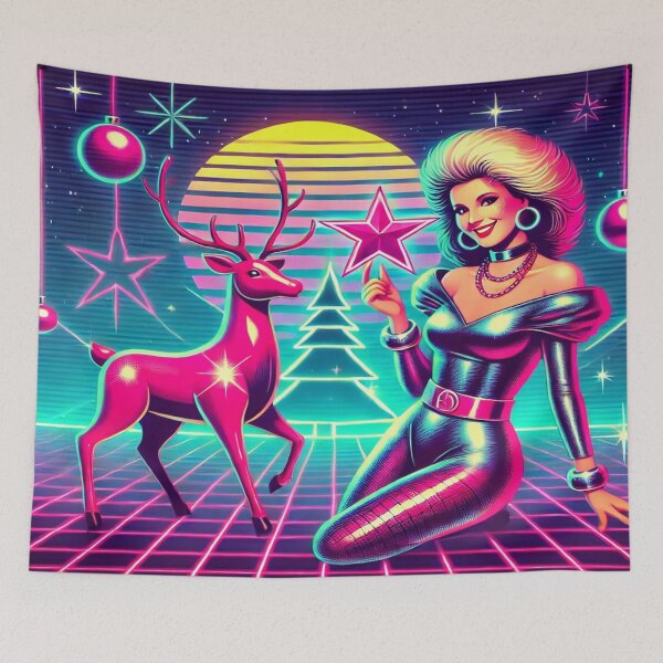 Item preview, Cheerful Woman with Neon Reindeer in Retro 80s Style designed and sold by Genady.