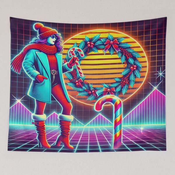 Item preview, Stylish Woman with Neon Christmas Wreath designed and sold by Genady.