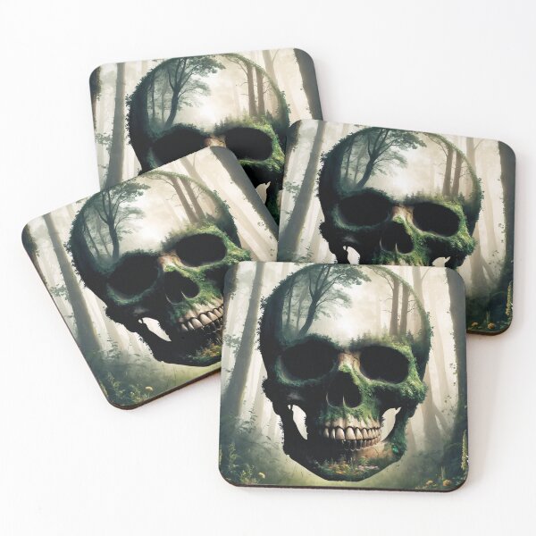 Item preview, Human skull, intricately crafted from a lush forest scene designed and sold by ArtisticPen-art.
